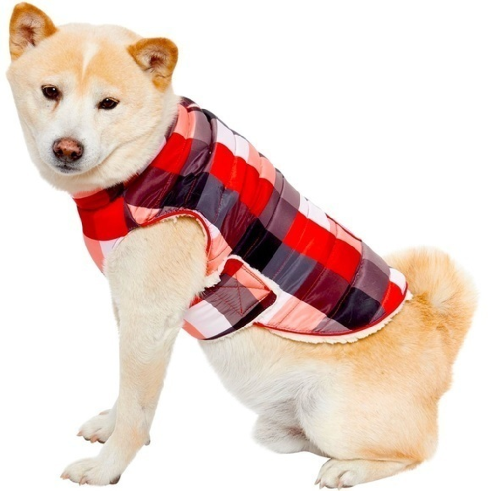 Luv Gear Red Plaid Tartan Quilted Dog Coat! New‎ with tags! XS